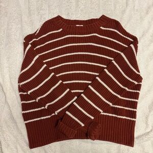 a.n.a Rust and White Striped Women's Sweater